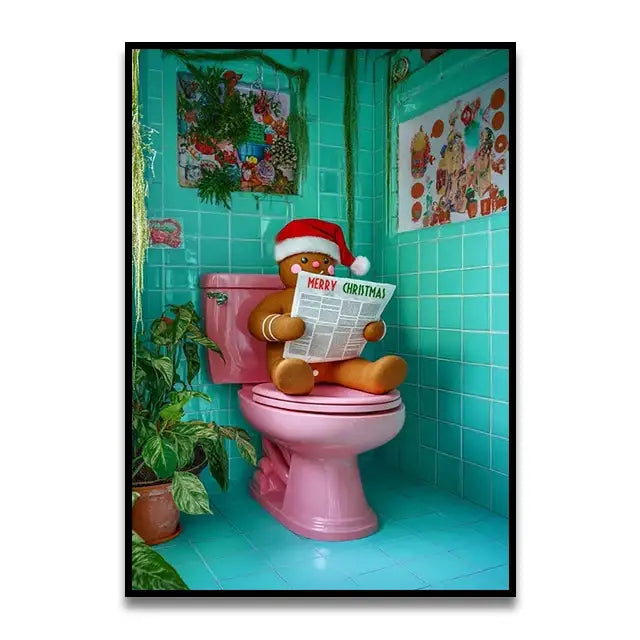 Funny christmas gingerbread man bathroom canvas wall art