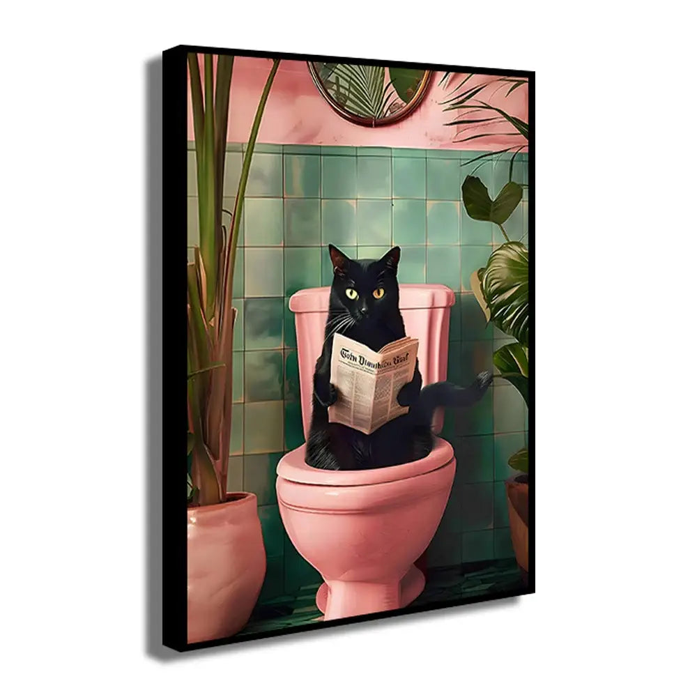 Funny zebra in pink fur coat canvas wall art bathroom decor