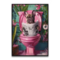 Funny french bulldog pink toilet canvas wall art bathroom decor