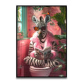 Funny zebra in pink fur coat canvas wall art bathroom decor