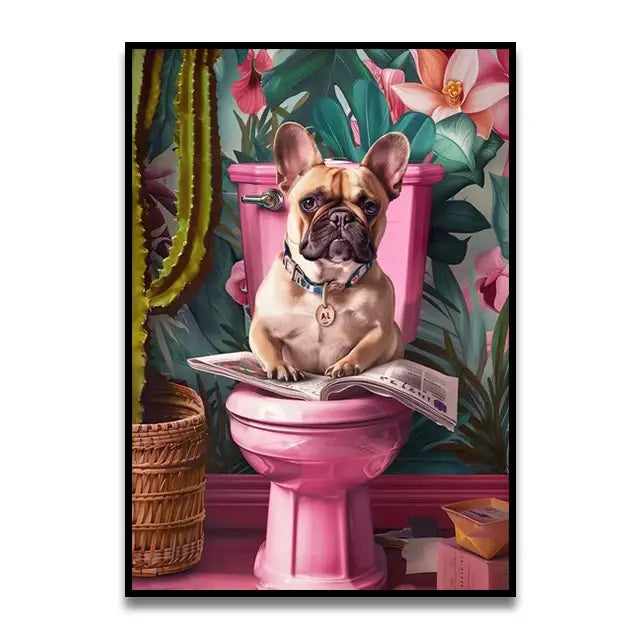 Whimsical ghost and orange toilet bathroom wall art print
