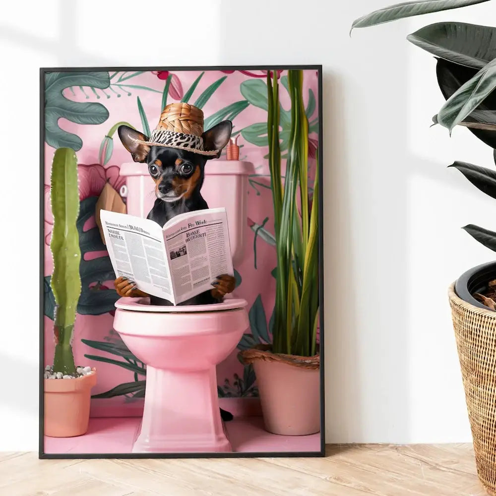 Whimsical panda and pink toilet canvas wall art bathroom decor