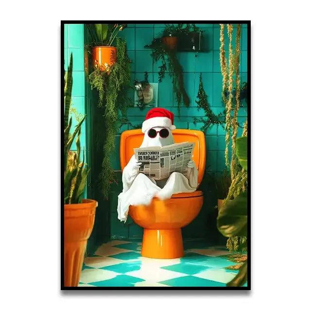Funny black french bulldog reading wall art bathroom decor