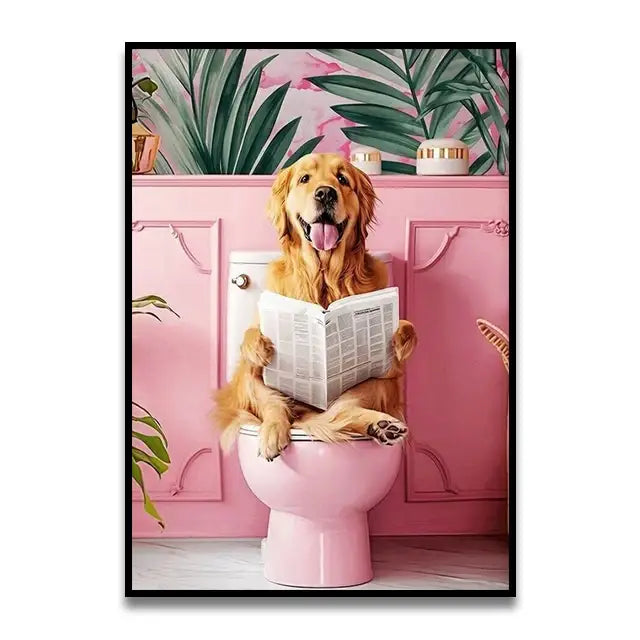 Funny yellow cockatoo reading newspaper wall art bathroom decor