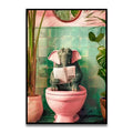 Whimsical gray elephant bathroom cat reading wall art