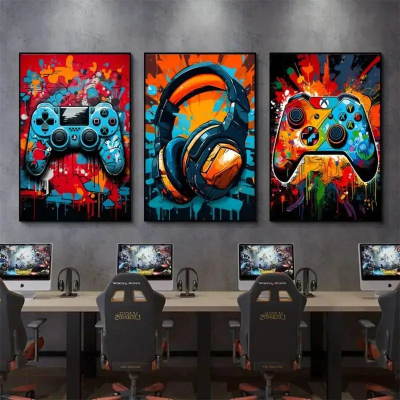 Graffiti gamepad black & white canvas prints – gamer room decor