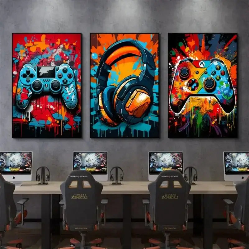 Graffiti gamepad black & white canvas prints – gamer room decor