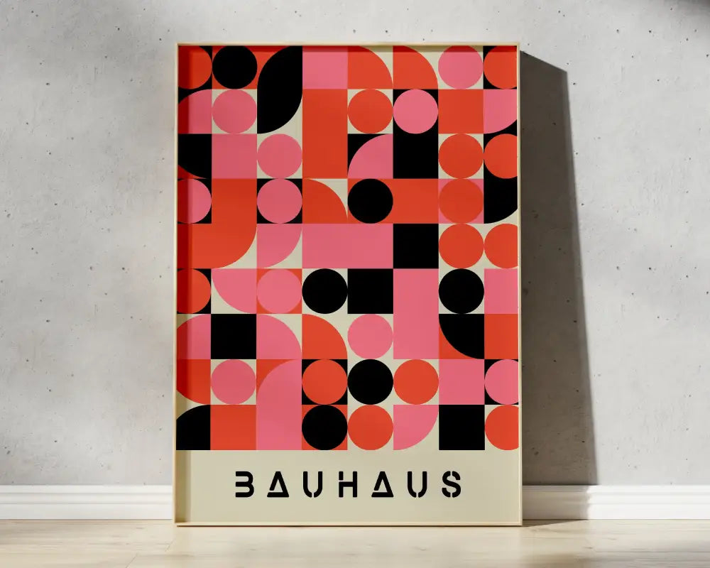 Modern pink geometric bauhaus canvas poster living room wall art