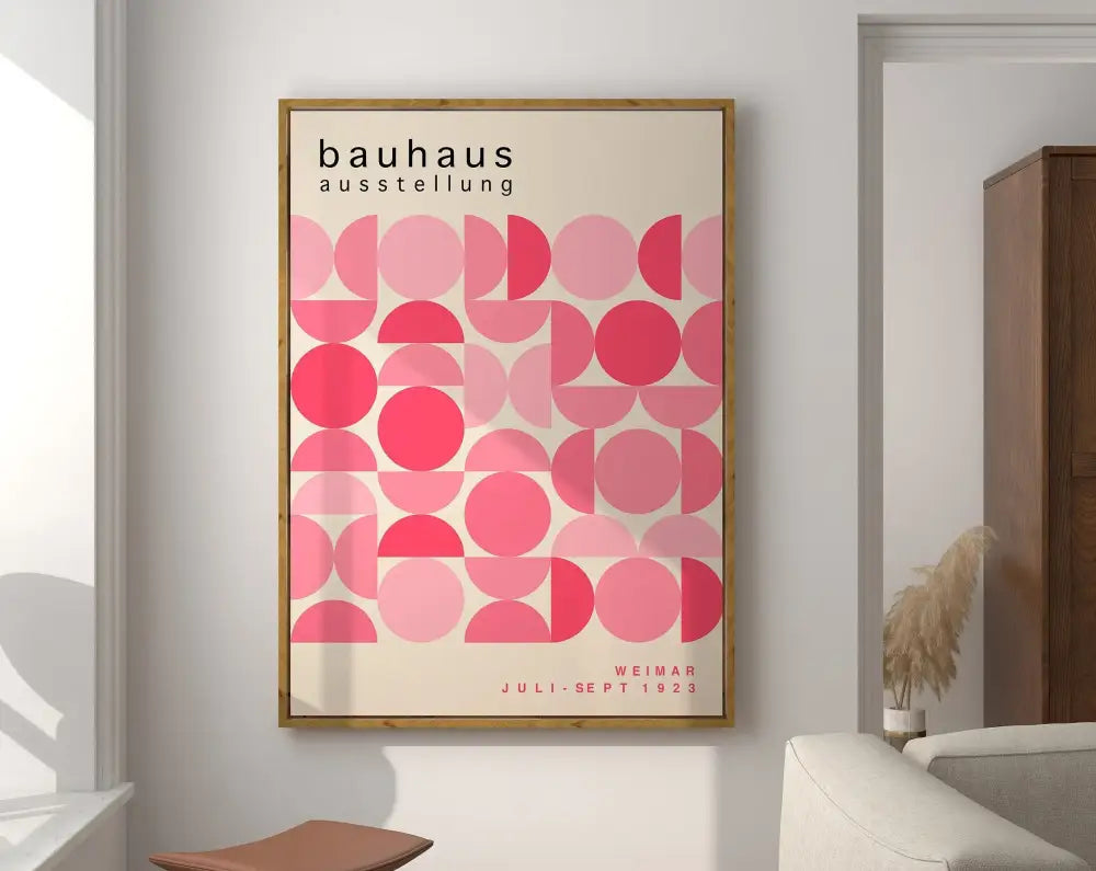 Modernist bauhaus geometric pink & black canvas print living room art