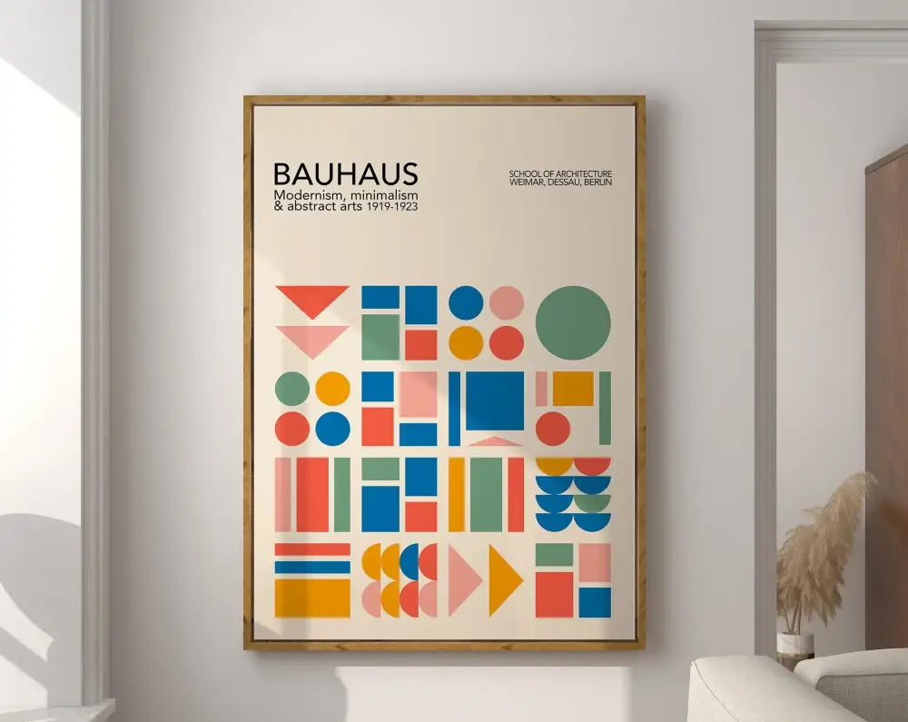Modernist bauhaus geometric pink & black canvas print living room art