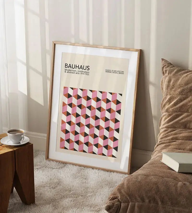 Modernist bauhaus geometric pink & black canvas print living room art
