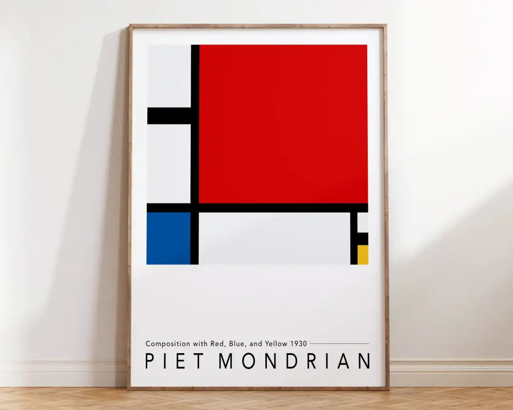 Geometric bauhaus canvas teal & red living room wall art