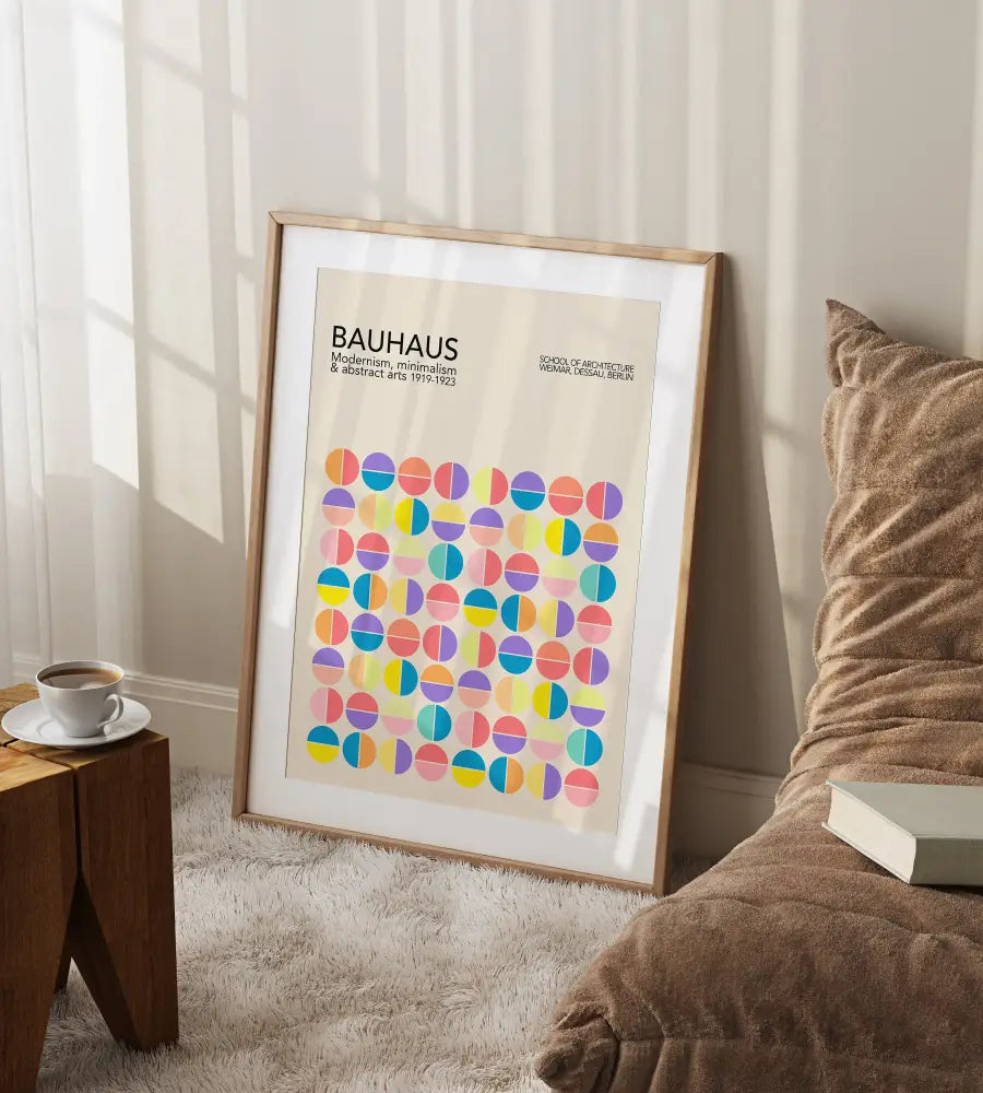 Geometric bauhaus canvas teal & red living room wall art