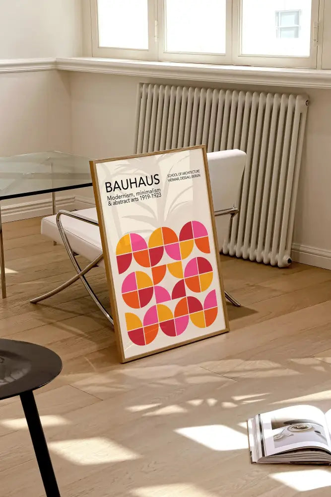 Geometric bauhaus canvas teal & red living room wall art