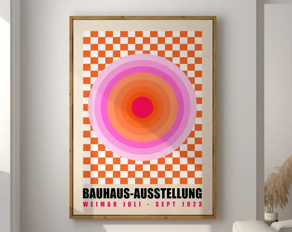 Geometric bauhaus canvas teal & yellow wall art living room decor