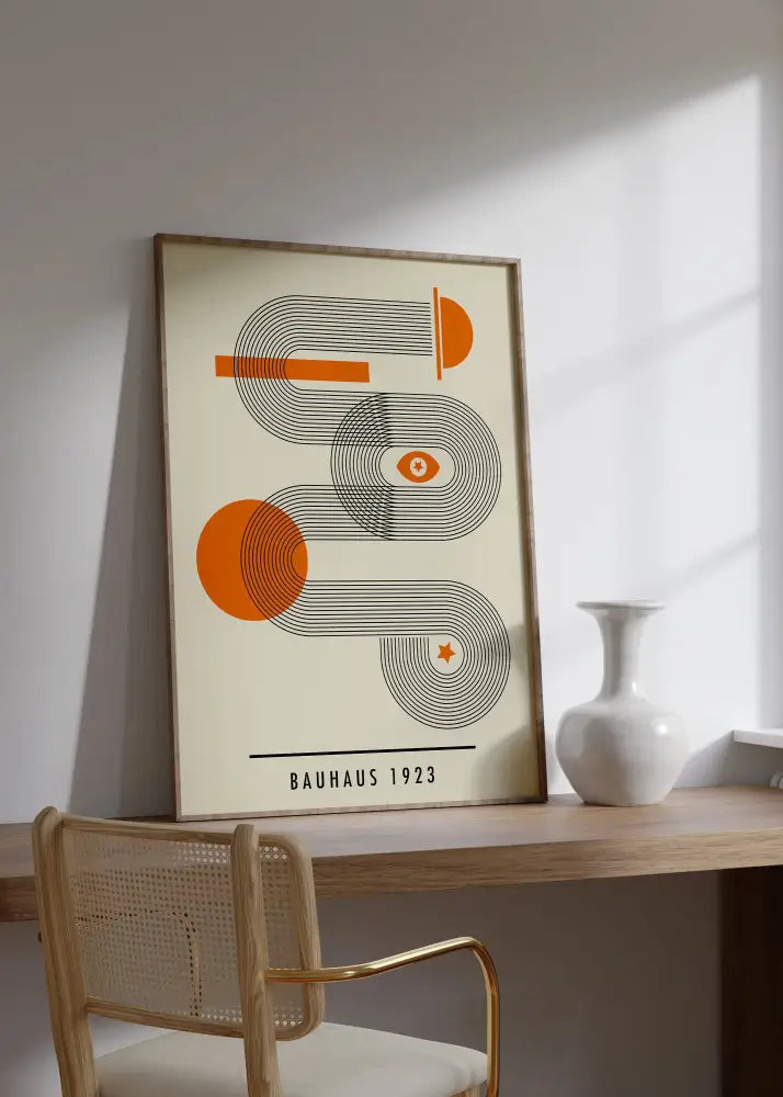 Geometric bauhaus canvas teal & yellow wall art living room decor