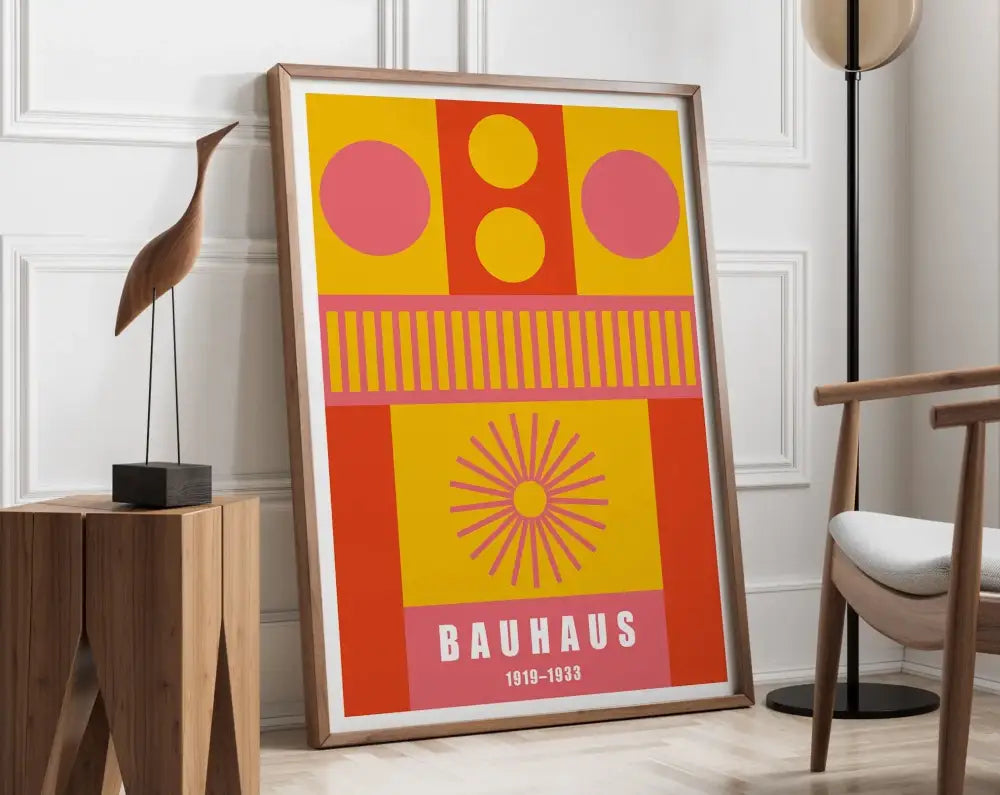Geometric bauhaus canvas wall art orange & brown living room decor
