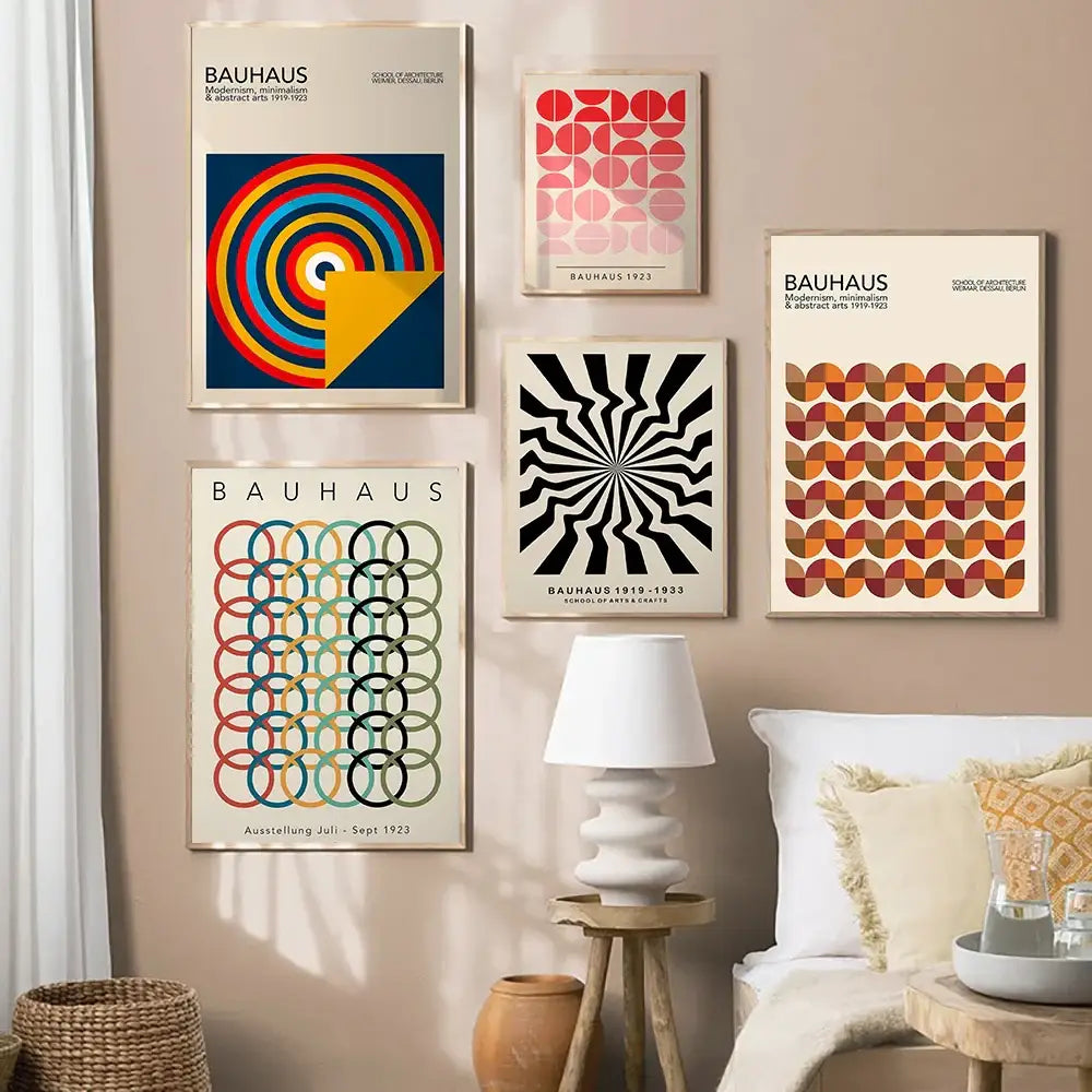 Bauhaus black & white geometric canvas wall art for living room