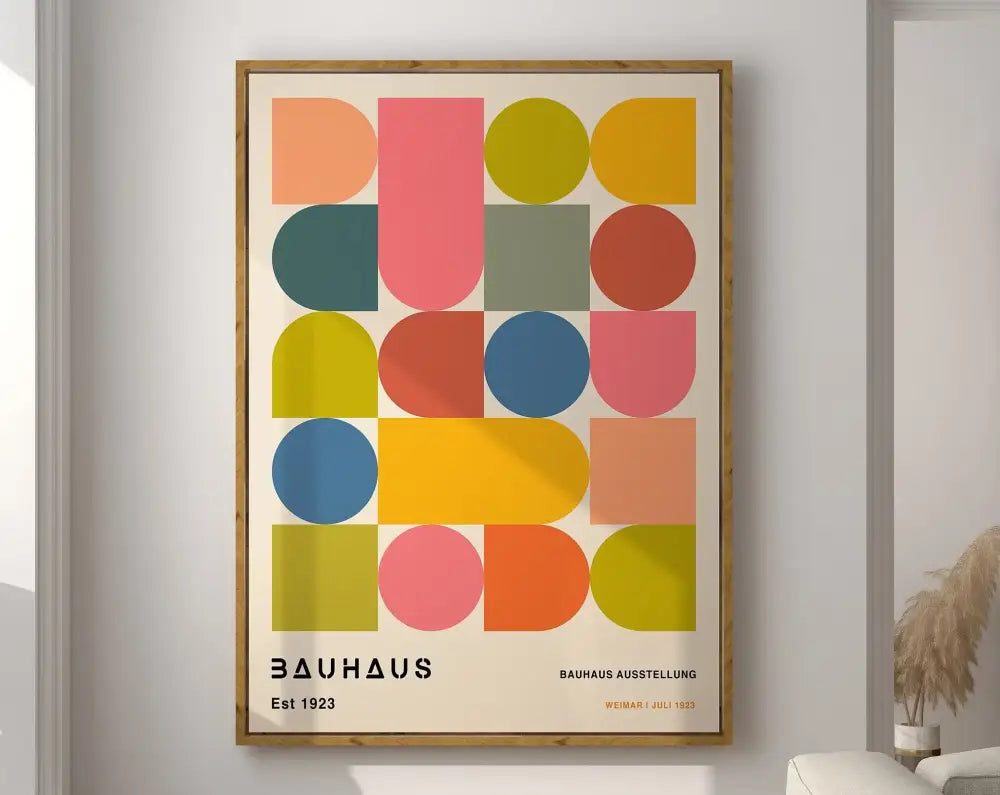 Bauhaus pink & black geometric canvas poster living room wall art