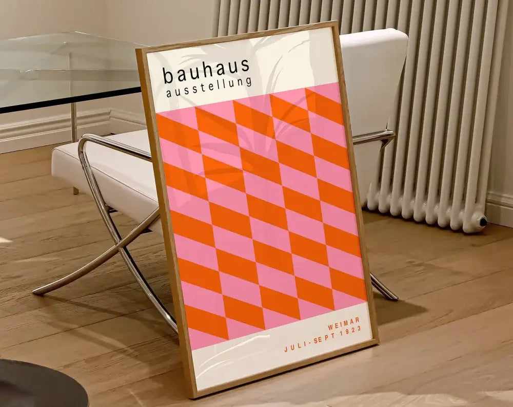 Modernist bauhaus pink & orange geometric canvas poster living room