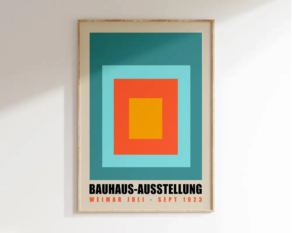 Bauhaus green & cream geometric canvas wall art living room wood frame