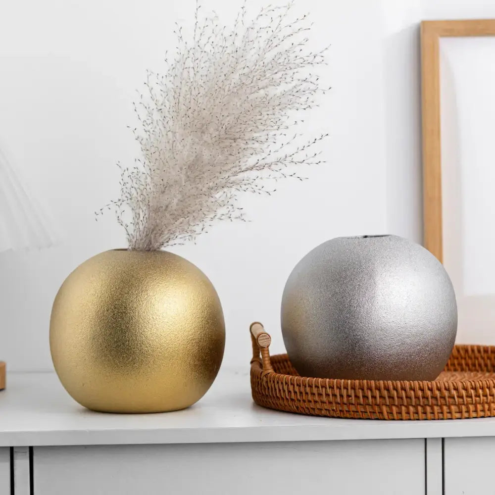 Decorbites geometric gold & silver spherical ceramic vases living room