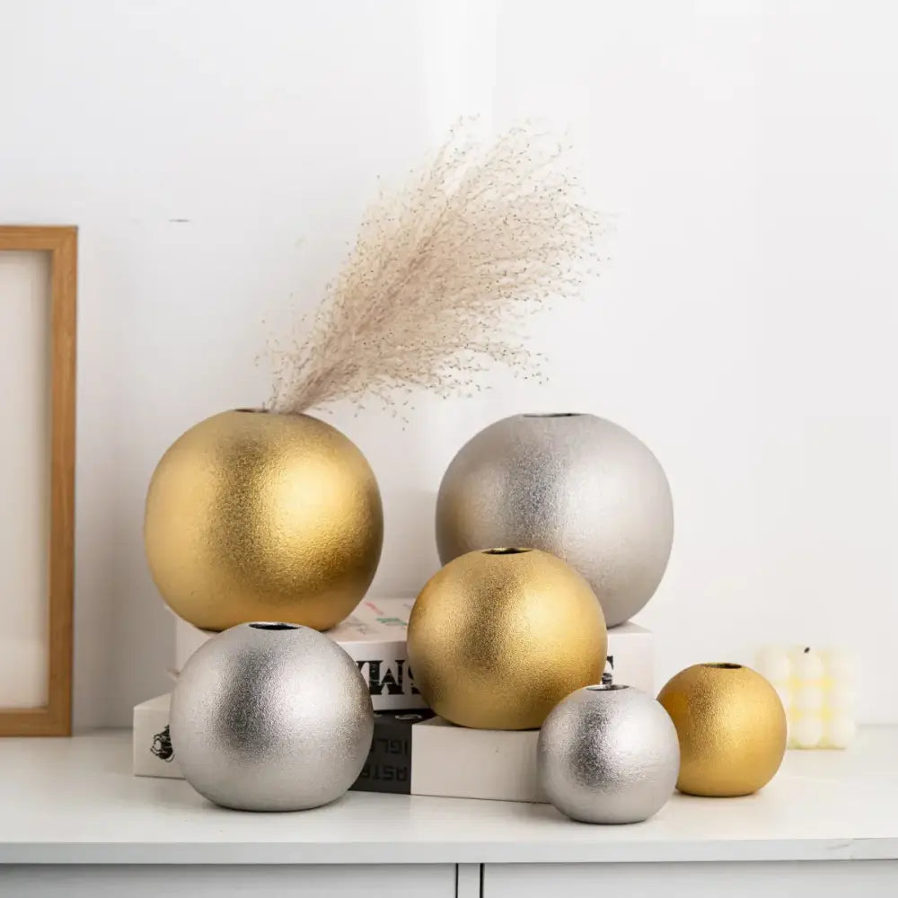 Decorbites geometric gold & silver spherical ceramic vases living room