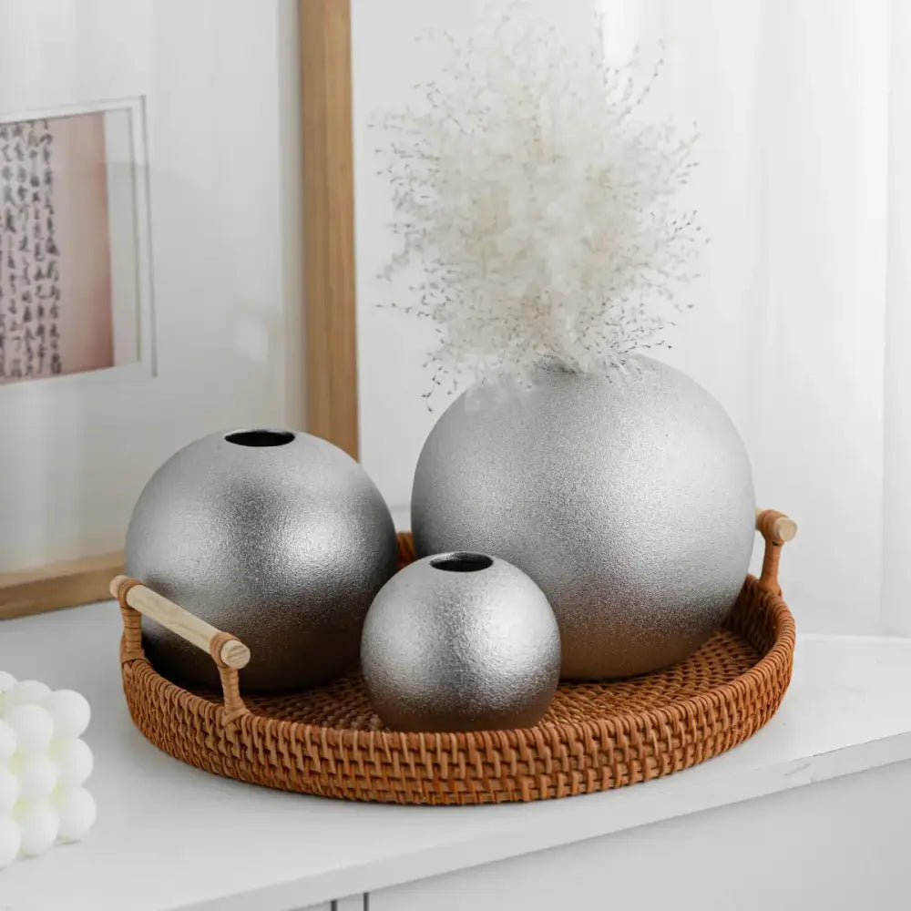 Decorbites geometric gold & silver spherical ceramic vases living room