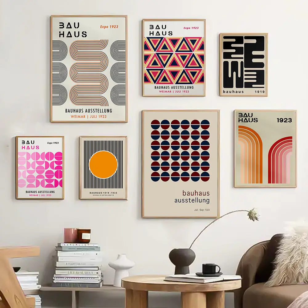 Mid century black & orange bauhaus wall art living room canvas prints
