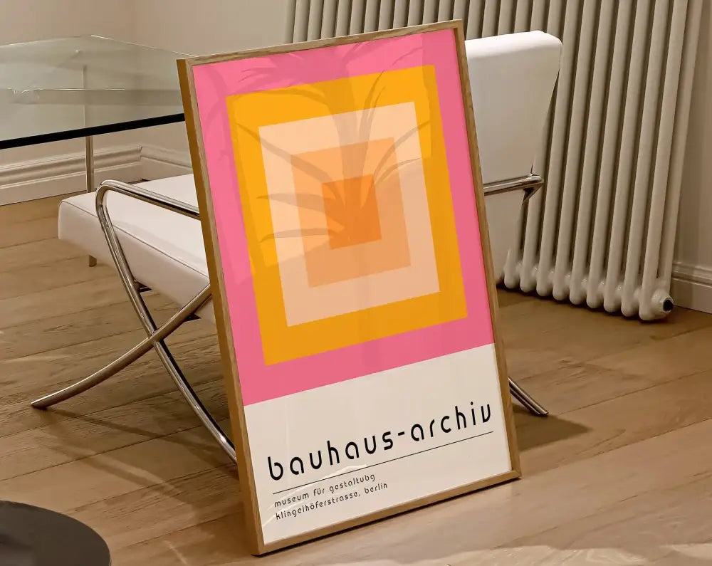 Bauhaus pink & yellow geometric canvas poster living room decor