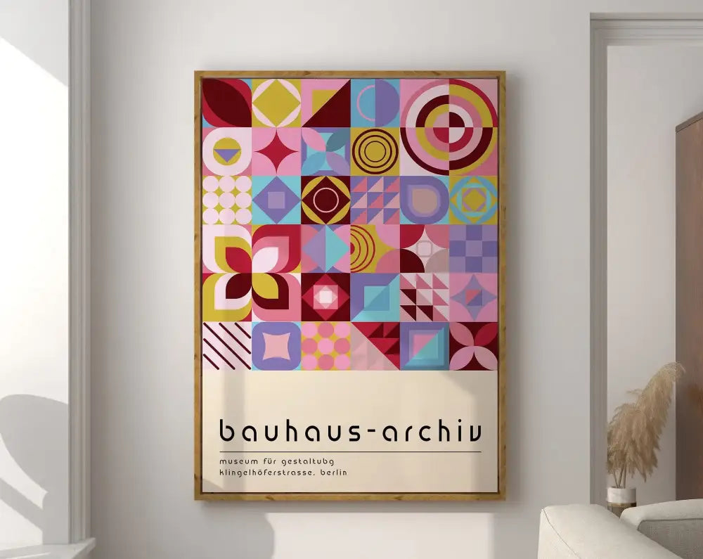 Bauhaus beige and black geometric canvas poster living room decor