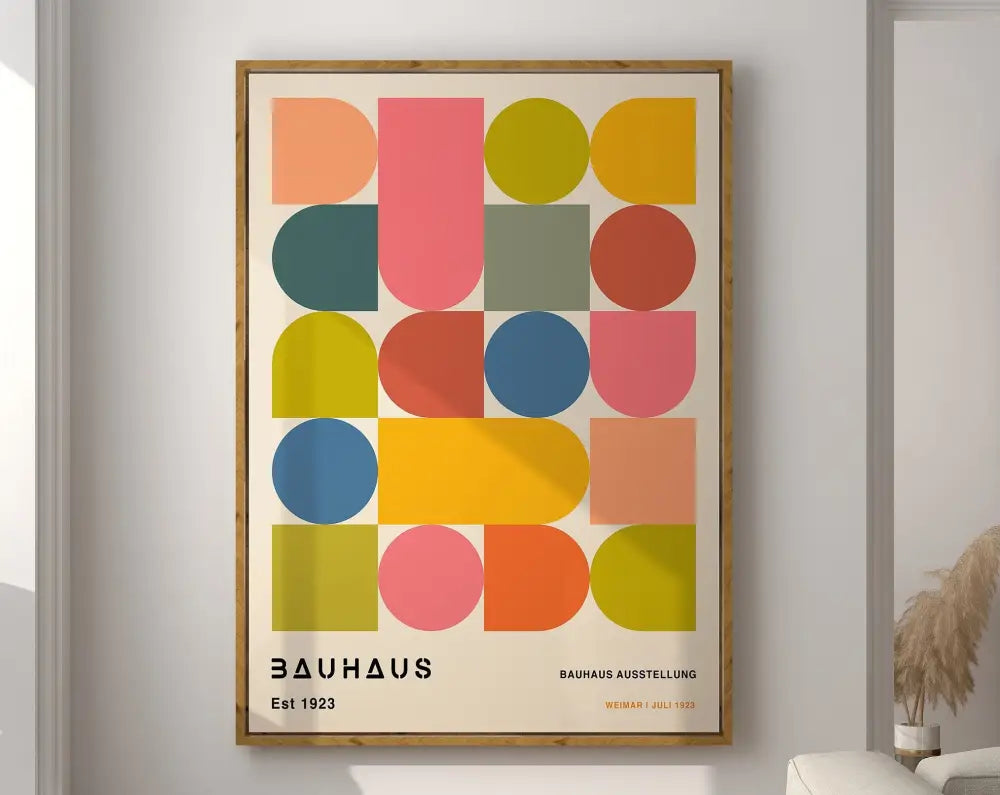 Bauhaus pink & yellow geometric canvas poster living room decor