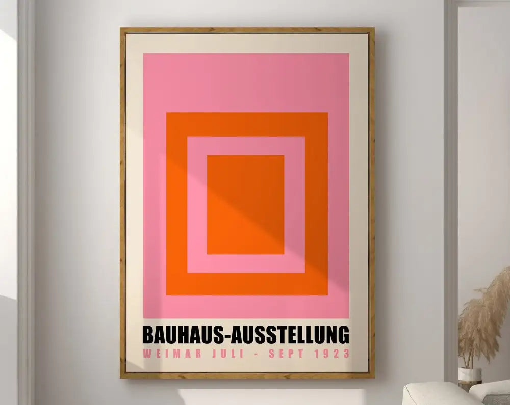 Bauhaus pink & yellow geometric canvas poster living room decor