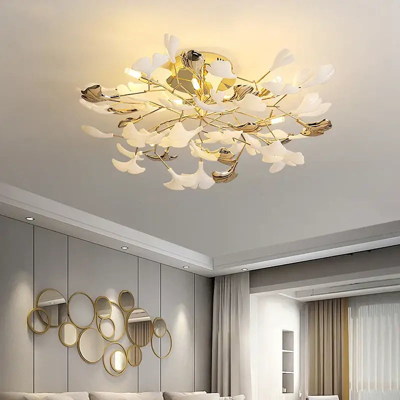 Decorbites ginkgo leaf gold floral ceiling light – bedroom art decor