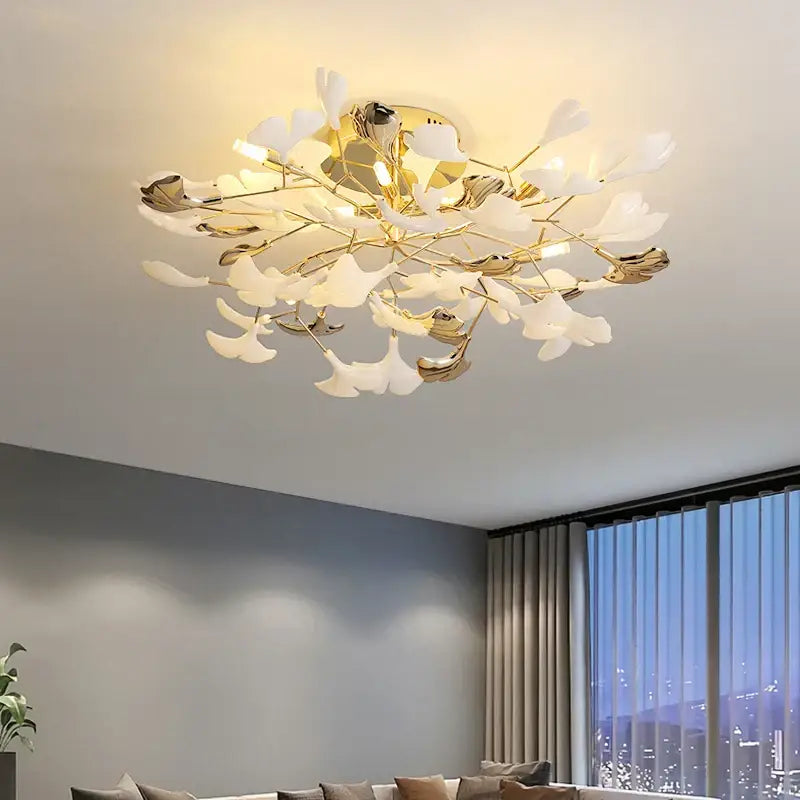 Decorbites ginkgo leaf gold floral ceiling light – bedroom art decor