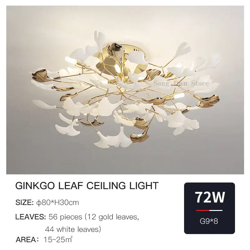 Decorbites ginkgo leaf gold floral ceiling light – bedroom art decor
