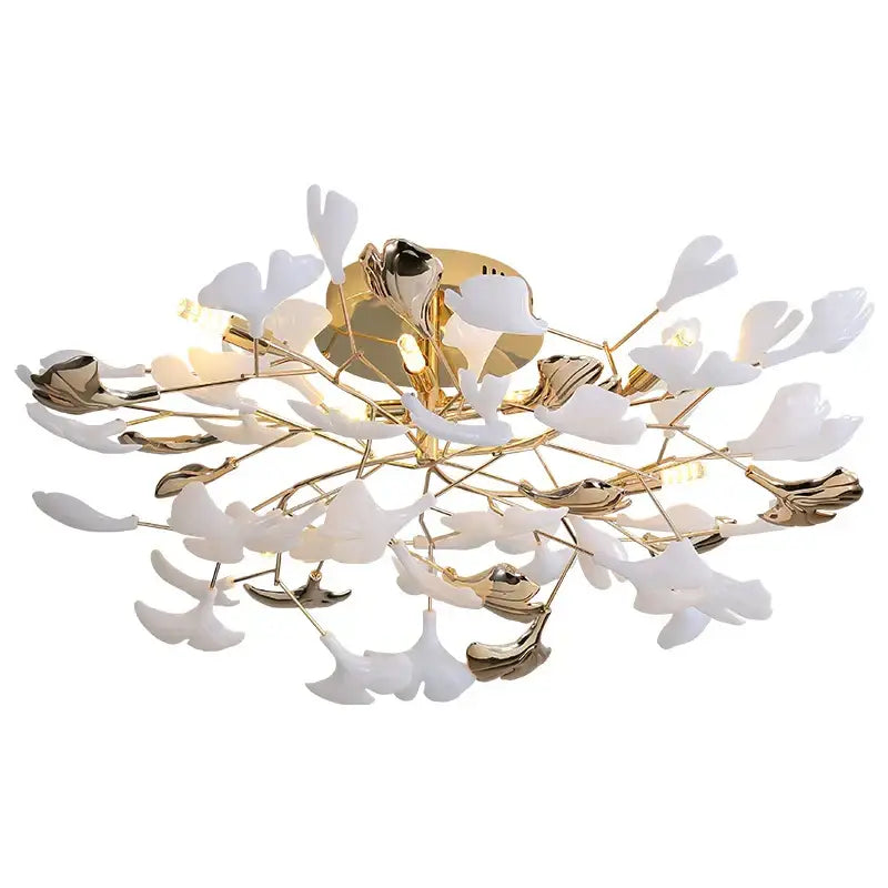 Post-modern gold and white ginkgo leaf ceiling light bedroom decor