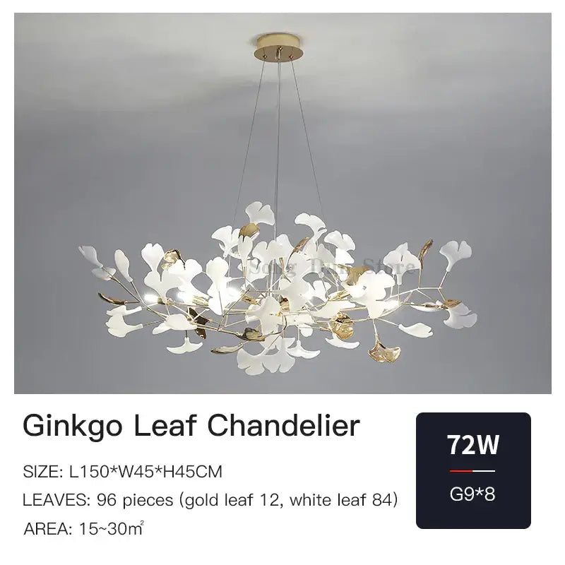 Modern gold ginkgo leaf chandelier for dining room