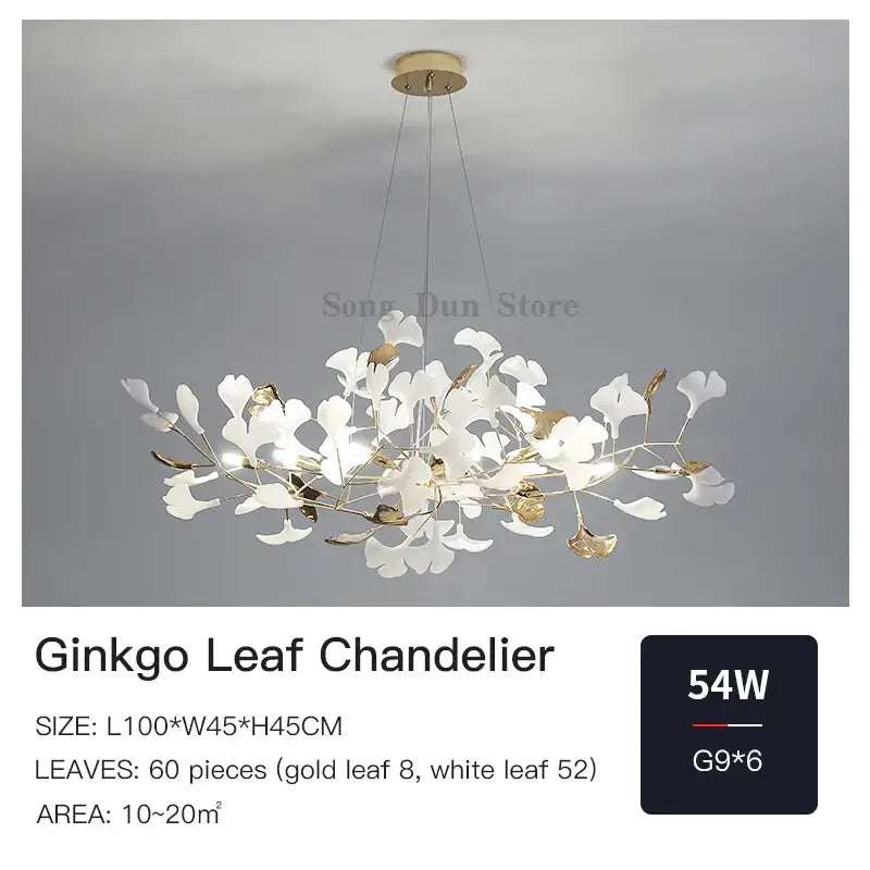 Modern gold ginkgo leaf chandelier for dining room