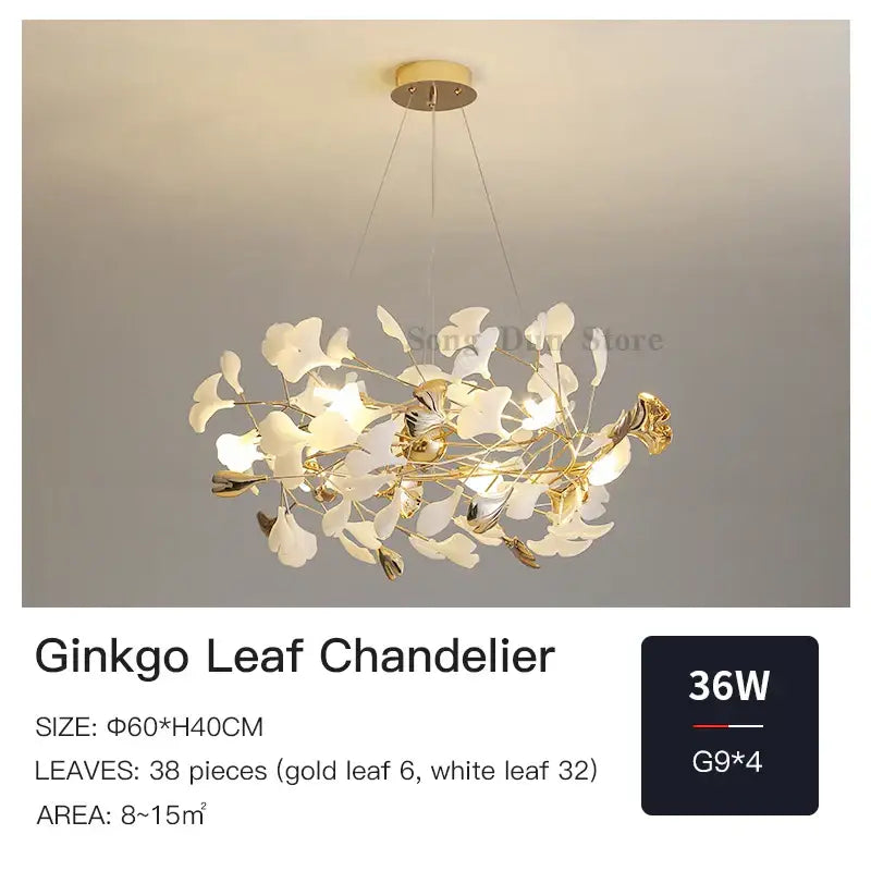 Modern gold ginkgo leaf chandelier for dining room