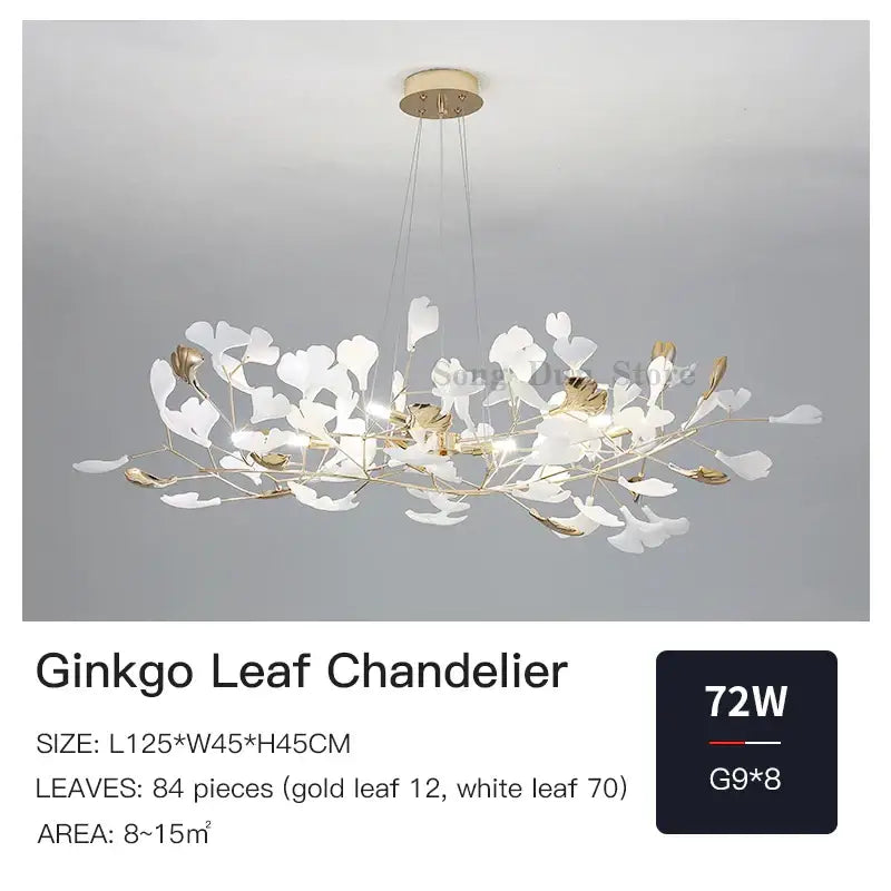 Modern gold ginkgo leaf chandelier for dining room