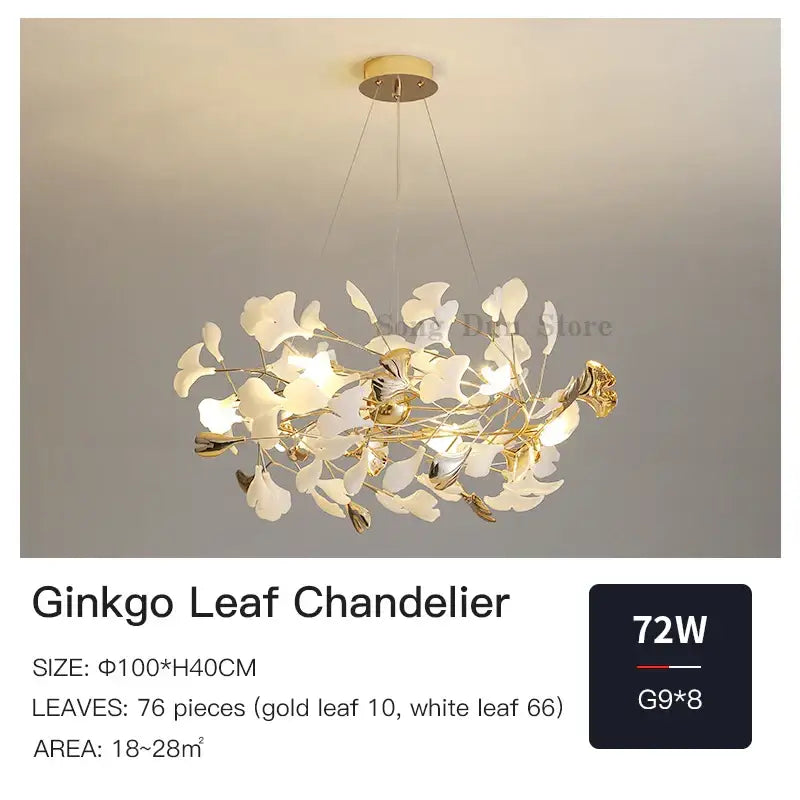 Modern gold ginkgo leaf chandelier for dining room