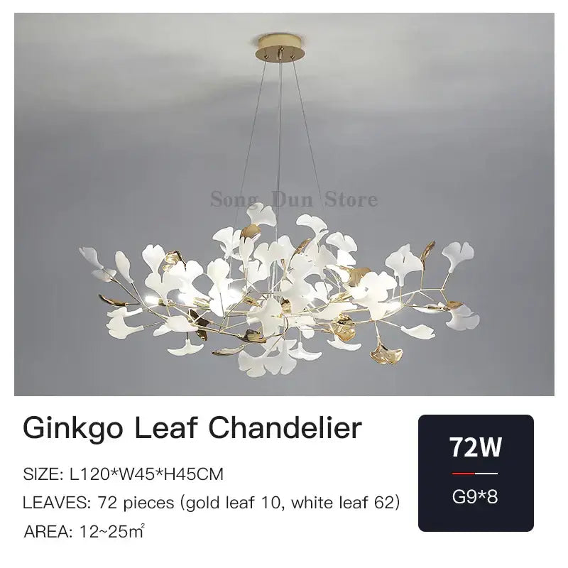 Modern gold ginkgo leaf chandelier for dining room