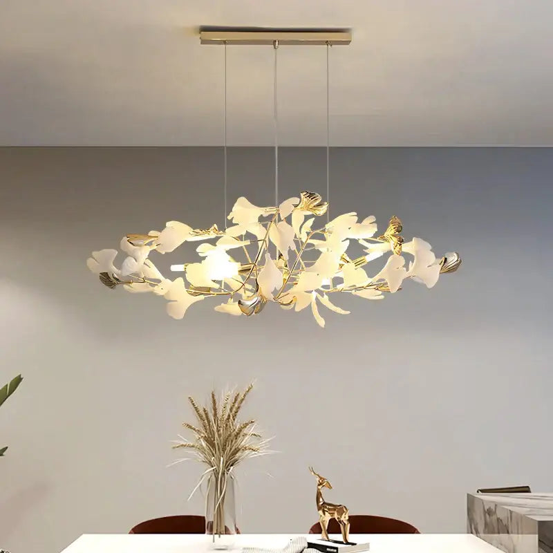 Modern gold ginkgo leaf chandelier for dining room