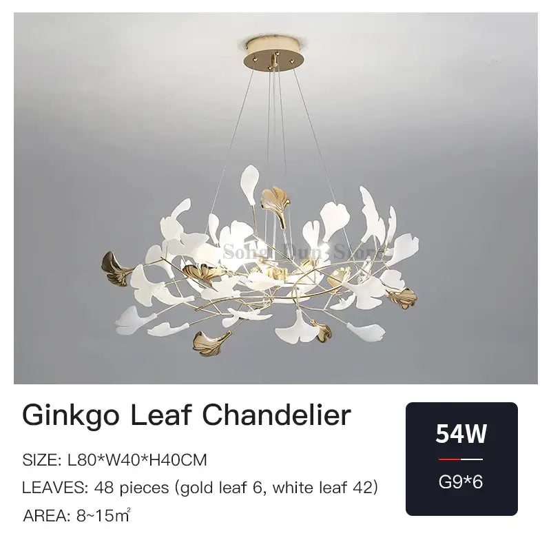 Modern gold ginkgo leaf chandelier for dining room