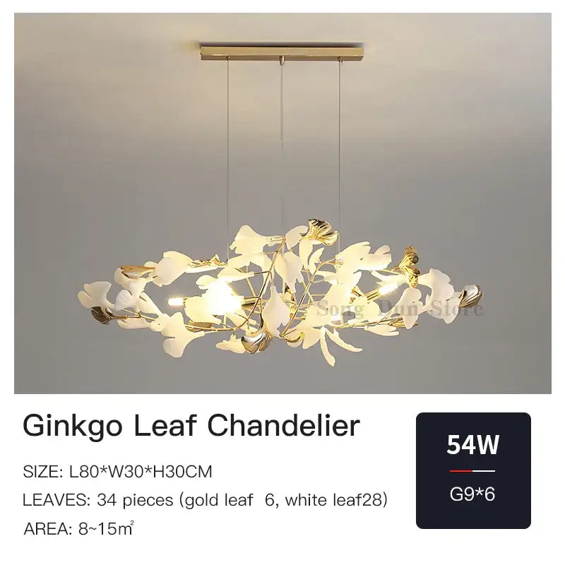 Modern gold ginkgo leaf chandelier for dining room