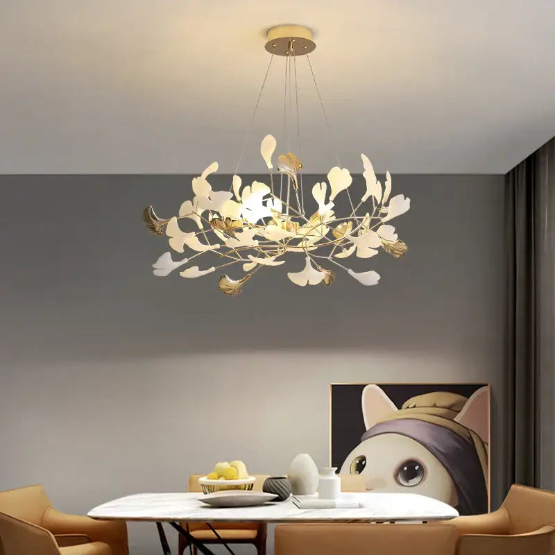 Modern gold ginkgo leaf chandelier for dining room
