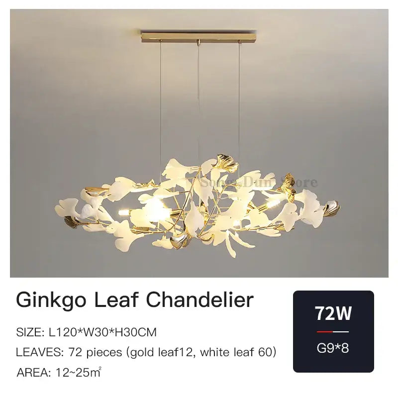 Modern gold ginkgo leaf chandelier for dining room