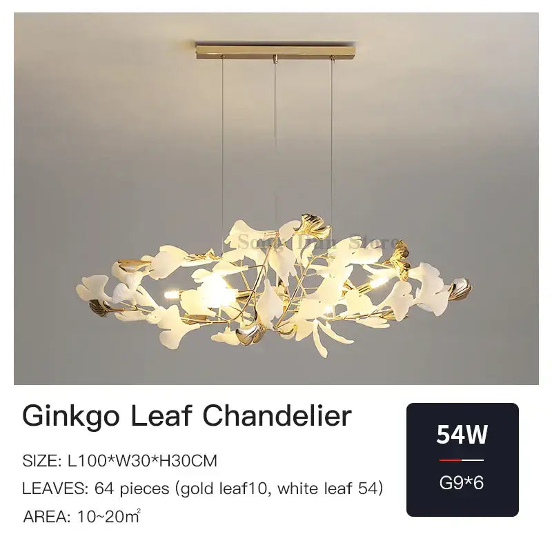 Modern gold ginkgo leaf chandelier for dining room