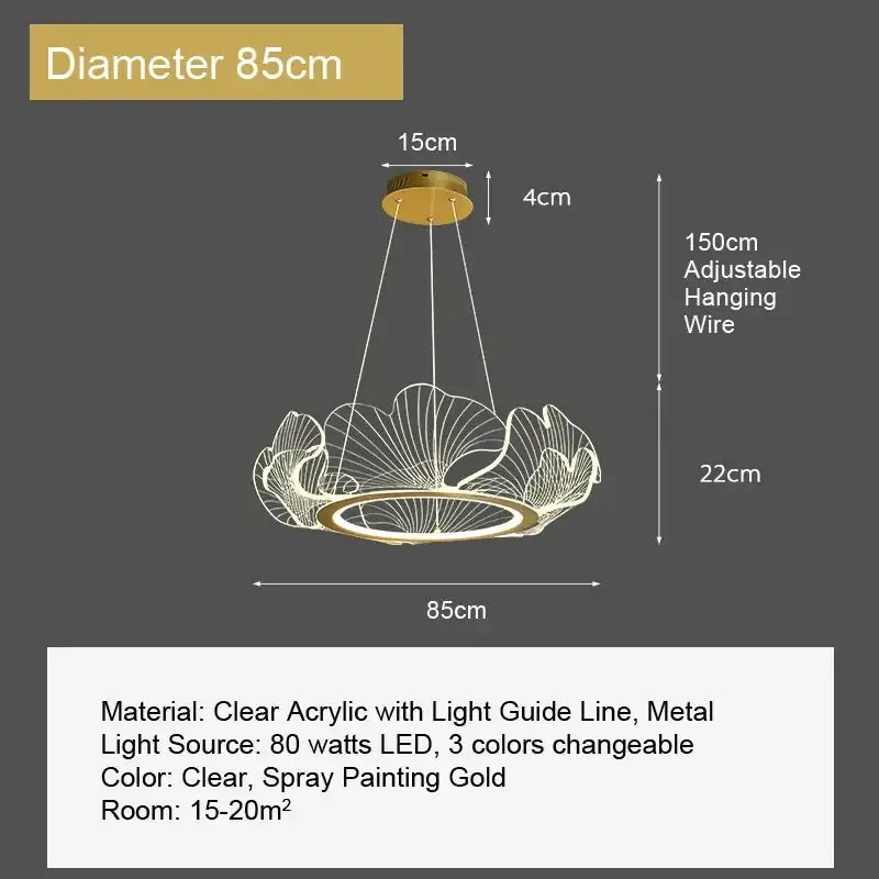 Modern gold ginkgo leaf chandelier dining room pendant light